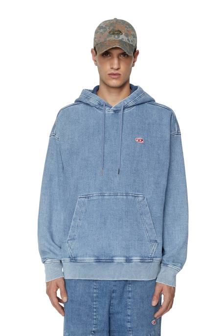 îmbrăcăminte bărbați Diesel hanorac cu glugă din denim d-um-rib 2H8J150 albastru deschis