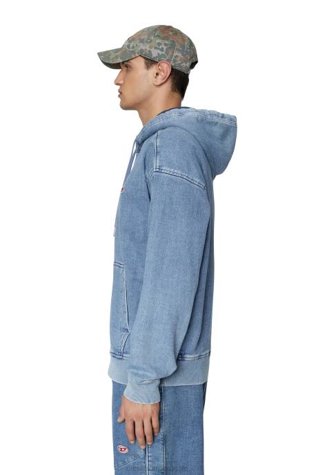 îmbrăcăminte bărbați Diesel hanorac cu glugă din denim d-um-rib 2H8J150 albastru deschis